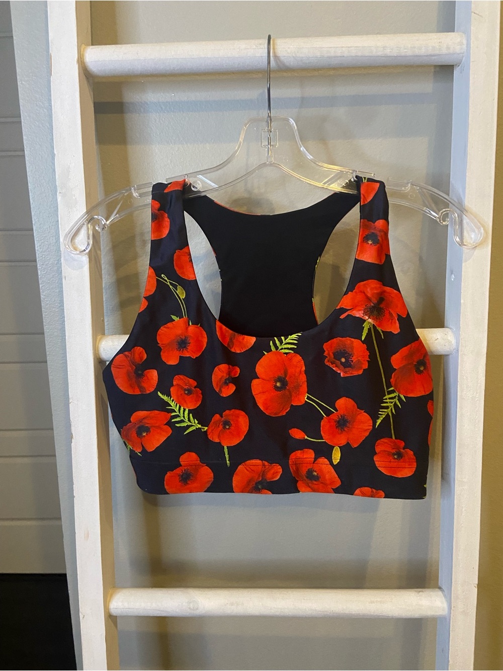 Terez Hi-Shine Wireless Sports Bra in the "Red Poppies"